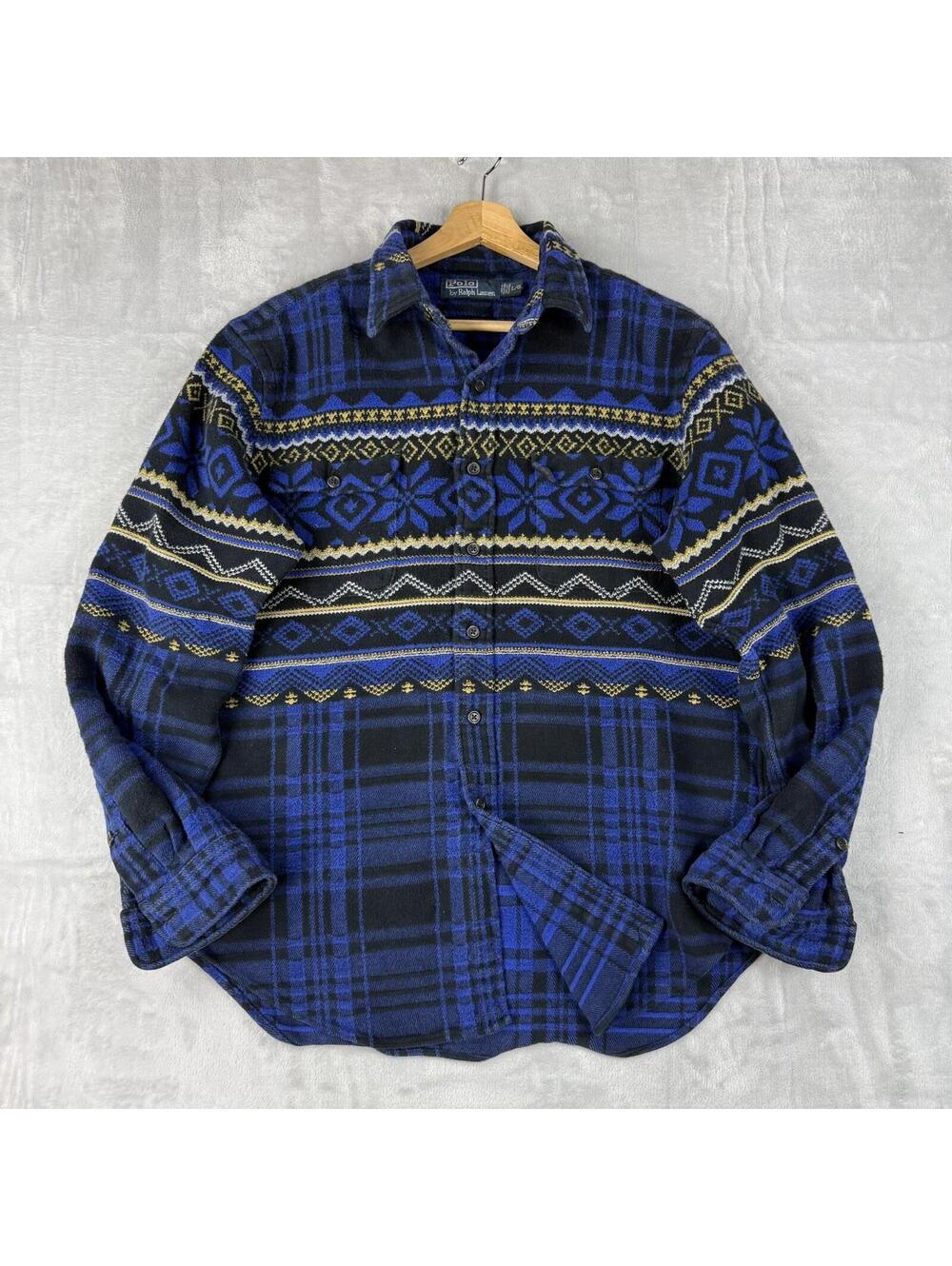 Polo Ralph Lauren Men L Navajo Aztec blanket Shirt Plaid Southwestern Heavy Rare